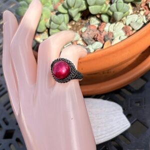 Honora Crimson Pearl 11.8mm & Black Spinel Bronze Ring Sz 6 Solitaire Statement